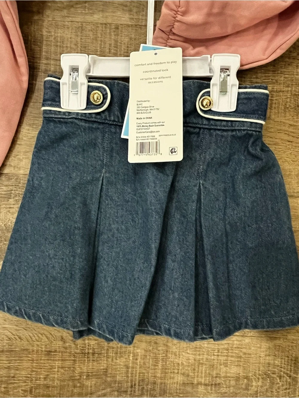 Draper James Pink Top with White Eyelet Collar and Navy Skirt Kids Matching Set